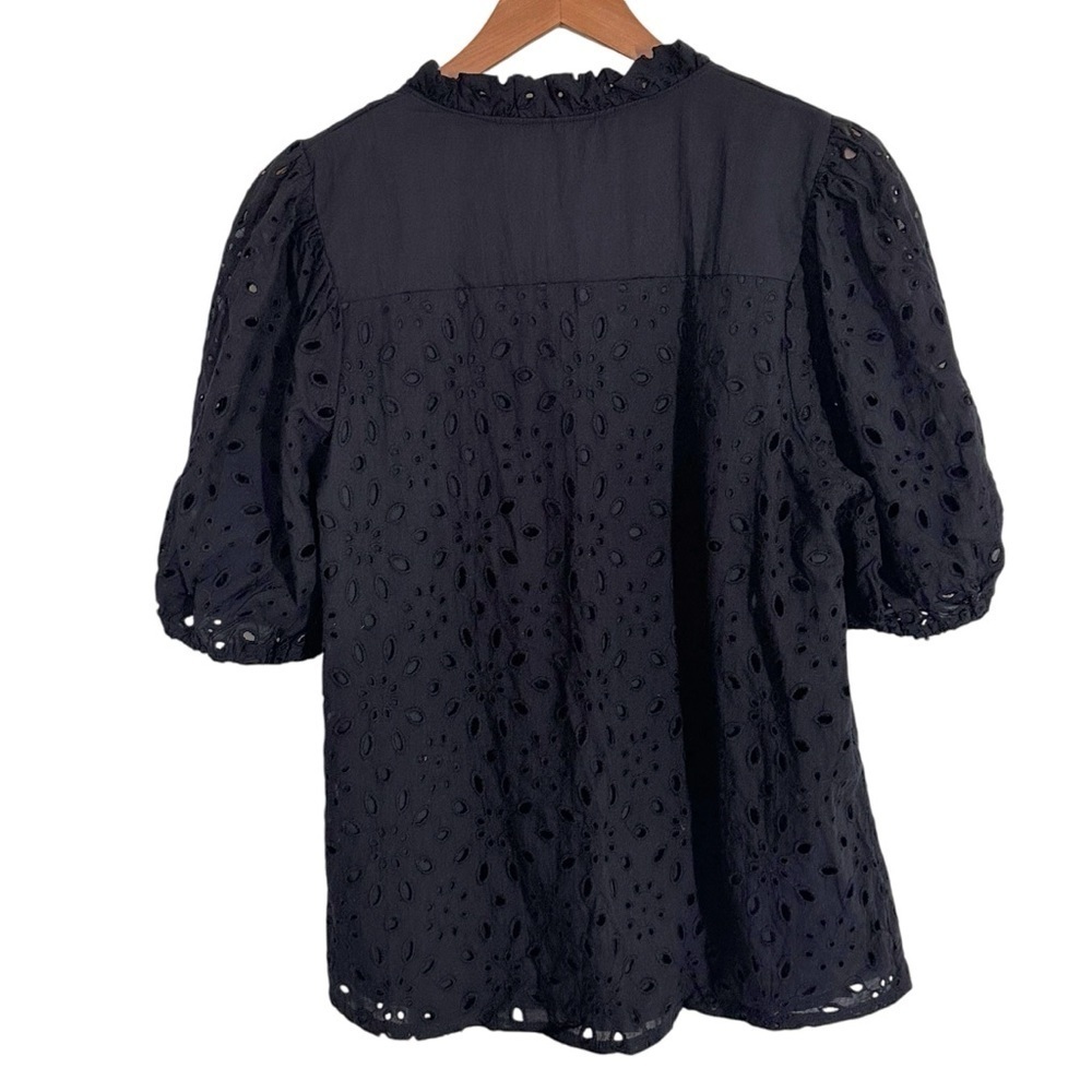Pretty Garden Eyelet Short Lantern Puffy Sleeve  Blouse Black Size XL - Picture 5 of 7